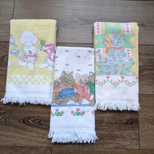 Vtg 80s 90s Kitty Cat Kitchen Hand Dish Towel Cottagecore GrannyCore USA